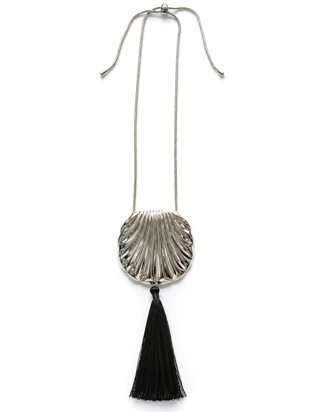 Silver Shell Pendant Necklace with Black Tassel - Women Jewelry